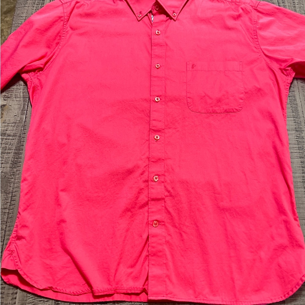 Fernando Pena Men's Bright Pinkish Red Button Down Shirt